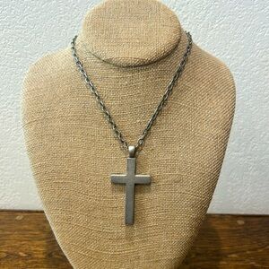 EUC stainless steel silver link chain layering boho Gypsy NFR cross necklace